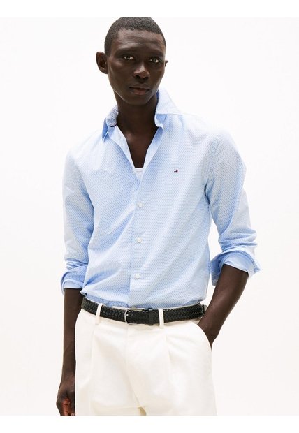 Camisa Celeste Poplin Mini De Manga Larga Tommy Hilfiger