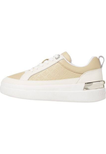 Tenis Beige De Cuero Con Monograma Tommy Hilfiger