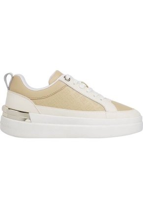 Tenis Beige De Cuero Con Monograma Tommy Hilfiger