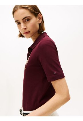 Polo Rojo De Corte Regular Con Escudo Bordado Tommy Hilfiger