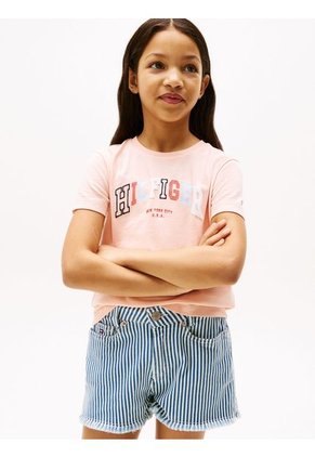 Camiseta Rosa Tipo Universitaria De Cuello Redondo Tommy Hilfiger