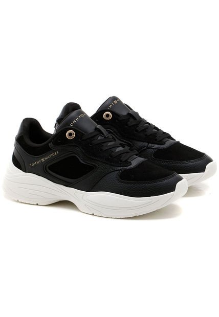 Tenis Negro De Estilo Running Con Suela Gruesa Tommy Hilfiger