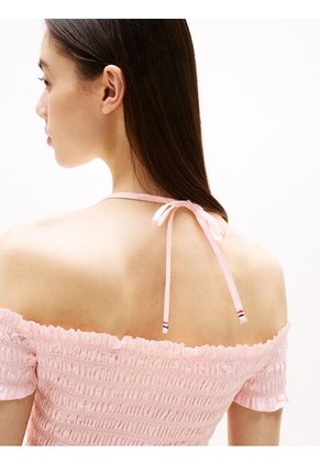 Vestido Multicolor Corto Evasé De Cuello Halter Tommy Jeans