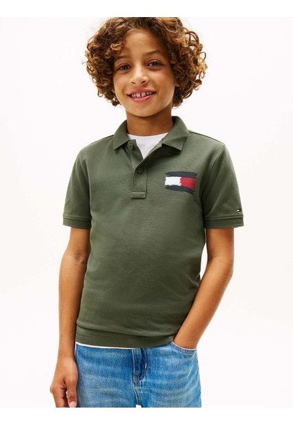 Polo Gris Para Niño Con Bandera Bordada En El Pecho Tommy Hilfiger