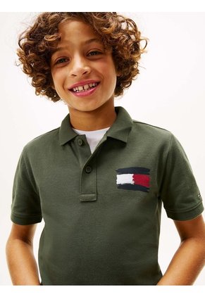 Polo Gris Para Niño Con Bandera Bordada En El Pecho Tommy Hilfiger