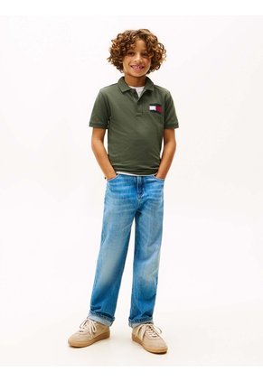 Polo Gris Para Niño Con Bandera Bordada En El Pecho Tommy Hilfiger