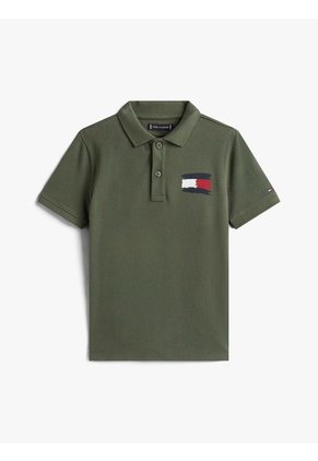 Polo Gris Para Niño Con Bandera Bordada En El Pecho Tommy Hilfiger
