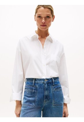 Camisa Blanca De Popelín Con Puños Ajustables Tommy Hilfiger
