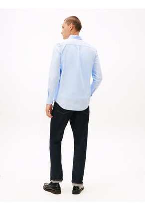 Camisa Celeste Slim De Hilo Teñido Tommy Hilfiger