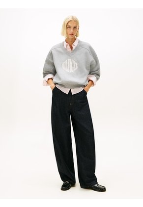 Saco Gris De Felpa Con Cuello En V Tommy Hilfiger