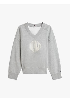 Saco Gris De Felpa Con Cuello En V Tommy Hilfiger