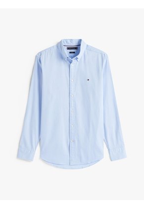 Camisa Celeste Slim De Hilo Teñido Tommy Hilfiger