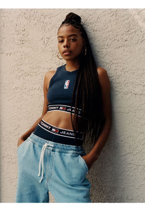 Bermudas De Felpa De Algodón Orgánico Y Parche Mujer Azul Tommy Jeans