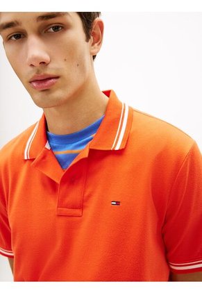 Polo Naranja De Corte Regular Ribeteado Con Logo Tommy Jeans