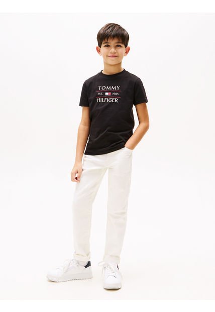 Camiseta Negra De Cuello Redondo Con Logo Tommy Hilfiger