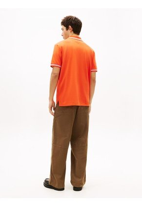 Polo Naranja De Corte Regular Ribeteado Con Logo Tommy Jeans