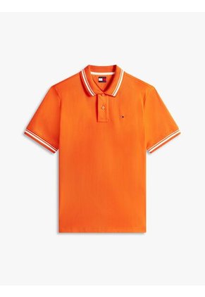 Polo Naranja De Corte Regular Ribeteado Con Logo Tommy Jeans