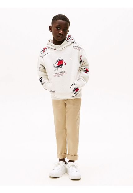 Buzo Blanco Con Capota Y Logo Mascota Tommy Hilfiger