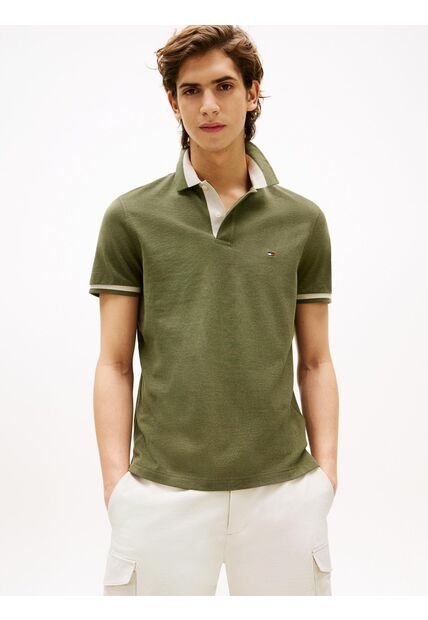 Polo Verde De Corte Regular Con Ribeteado Tommy Hilfiger