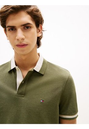 Polo Verde De Corte Regular Con Ribeteado Tommy Hilfiger