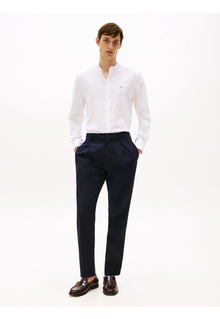 Camisa Blanca De Popelín Con Cuello Mao Regular Fit Tommy Hilfiger