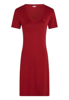 Vestido Rojo AOP Con Ribete De Cuello V Tommy Hilfiger
