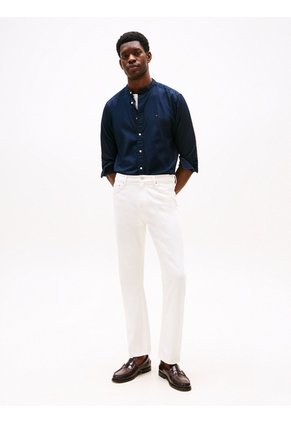 Camisa Azul De Popelín Con Cuello Mao Regular Fit Tommy Hilfiger