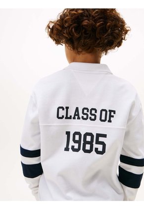 Polo Blanco Para Niño Varsity De Manga Larga Con Aplicación Tommy Hilfiger