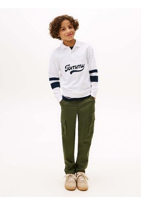 Polo Blanco Para Niño Varsity De Manga Larga Con Aplicación Tommy Hilfiger