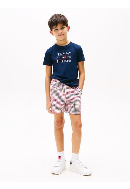 Camiseta Azul De Cuello Redondo Con Logo Tommy Hilfiger