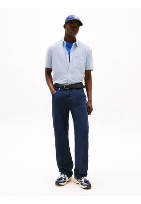 Camisa Celeste De Rayas Con Manga Corta Tommy Jeans
