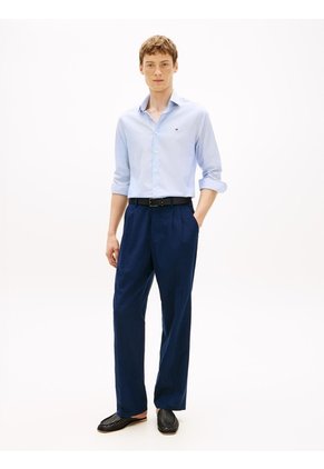 Camisa Azul Slim Con Rayas Finas Tommy Hilfiger