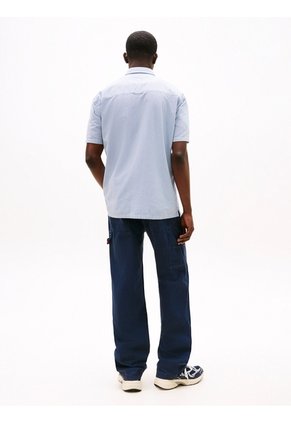 Camisa Celeste De Rayas Con Manga Corta Tommy Jeans