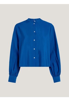 Camisa Sin Cuello Con Corte Cropped Mujer Azul Tommy Hilfiger