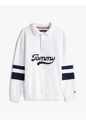 Polo Blanco Para Niño Varsity De Manga Larga Con Aplicación Tommy Hilfiger