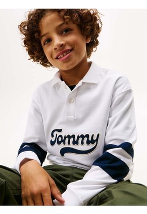 Polo Blanco Para Niño Varsity De Manga Larga Con Aplicación Tommy Hilfiger