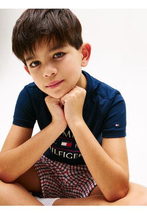 Camiseta Azul De Algodón Con Logo Para Niño Tommy Hilfiger