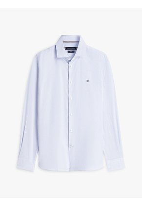 Camisa Azul Slim Con Rayas Finas Tommy Hilfiger