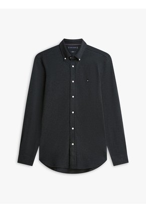 Camiseta Negra Manga Larga De Punto Piqué Featherweight Tommy Hilfiger