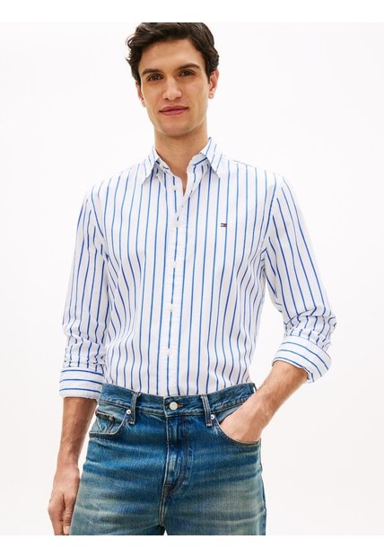 Camisa Blanca Flex Polin Con Rayas Tommy Hilfiger