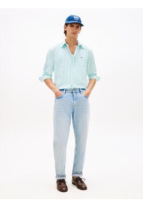 Camisa Celeste De Popelín A Rayas TH Flex Tommy Hilfiger