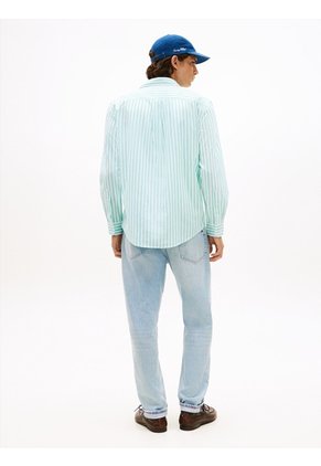 Camisa Celeste De Popelín A Rayas TH Flex Tommy Hilfiger