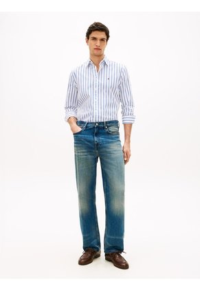 Camisa Blanca Flex Polin Con Rayas Tommy Hilfiger