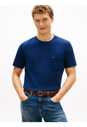Camiseta Azul De Cuello Redondo Con Bolsillo Tommy Hilfiger