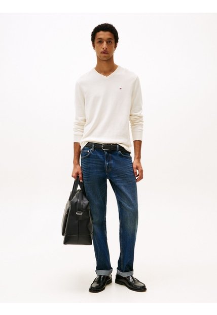 Saco Blanco Con Cuello En V Y Logo Bordado Tommy Hilfiger