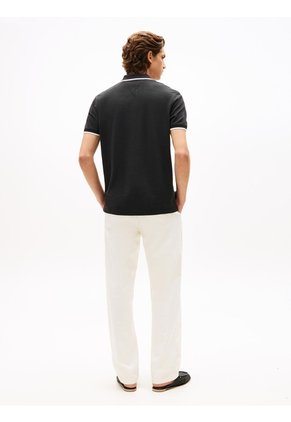 Polo Negro De Piqué Con Corte Regular Tommy Hilfiger