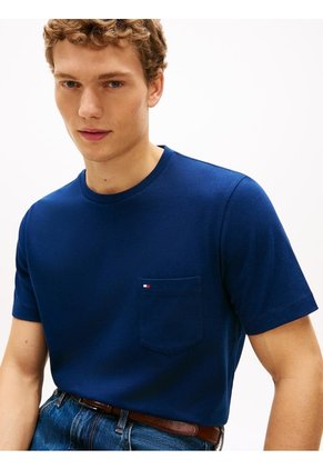 Camiseta Azul De Cuello Redondo Con Bolsillo Tommy Hilfiger