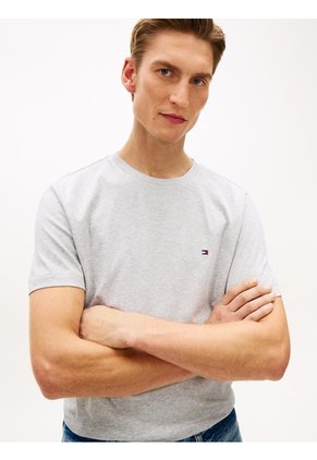 Camiseta Gris De Cuello Redondo Con Logo Bordado Tommy Hilfiger