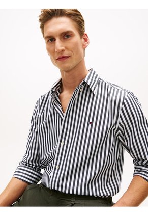 Camisa Negra De Popelín A Rayas TH Flex Tommy Hilfiger