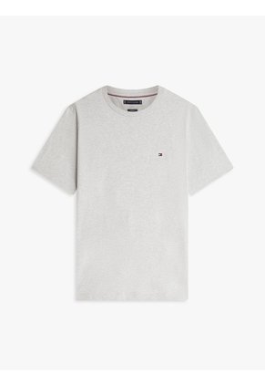 Camiseta Gris De Cuello Redondo Con Logo Bordado Tommy Hilfiger